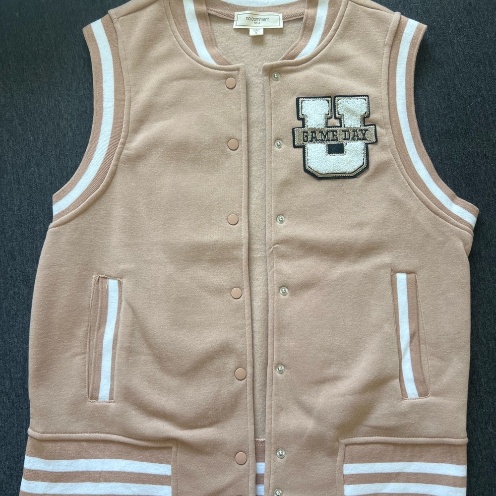 Tan Varsity Jacket with White Accents